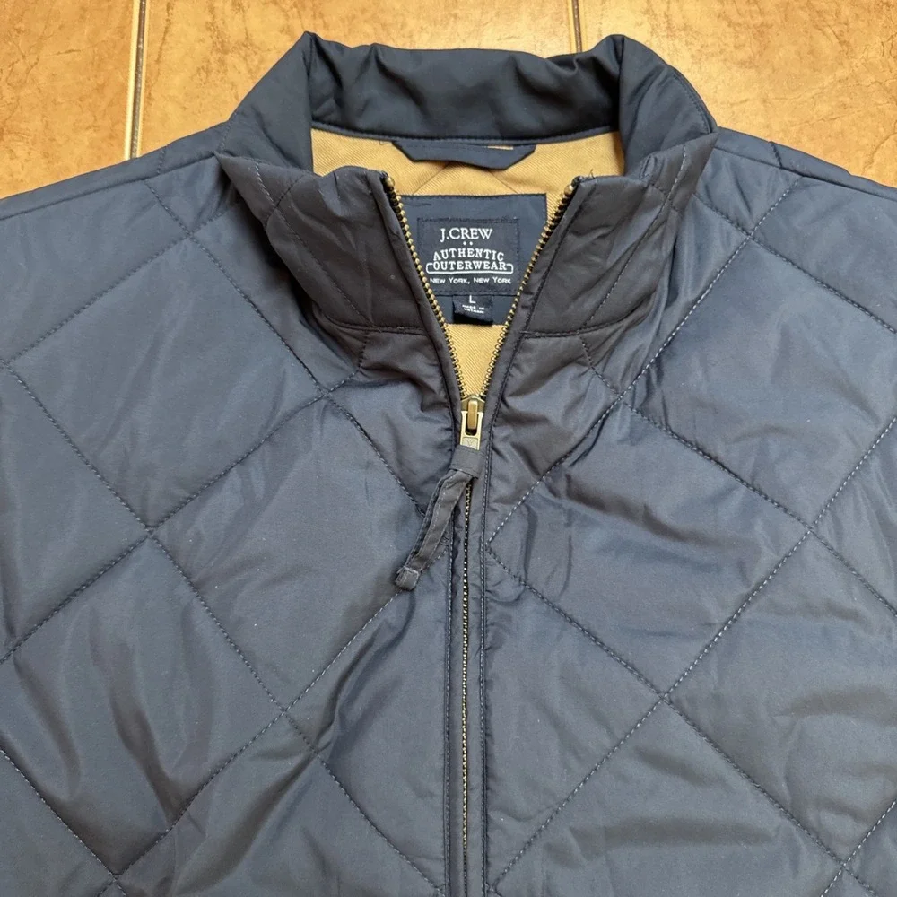 J Crew Vest Mens Sz Large Blue Quilted Authentic Outerwear Pocket Full Zip